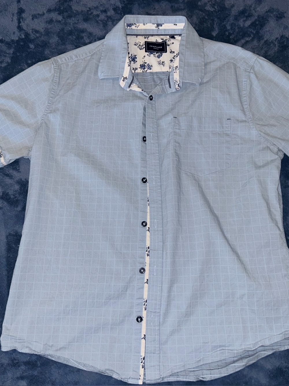 7 diamonds Light Blue Checked Men's Button-Up Shirt